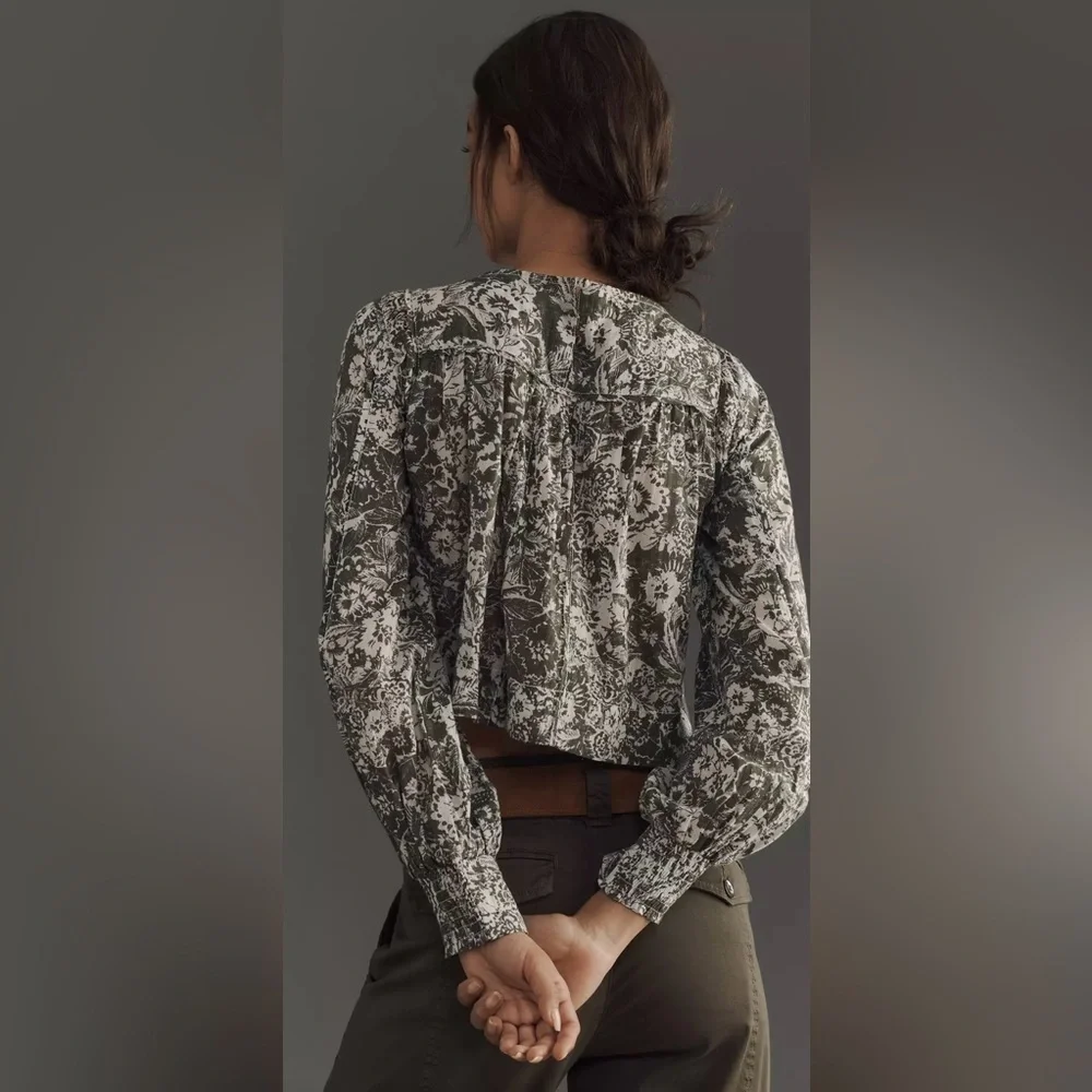 NWT Anthropologie Relaxed Long-Sleeve Swing Blouse Floral Print Women's Top